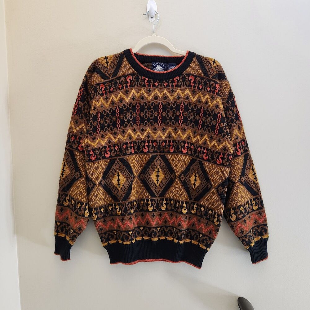 Vtg 90s Atlantic Traders Southwestern Geometric Fair Isle Sweater Sz Lg Coogi